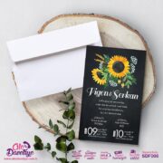 Ayçiçekli Siyah Davetiye