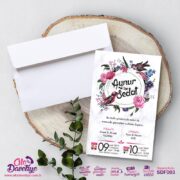Çiçekli Kuşlu Davetiye Kartı
