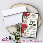 Kırmızı Çiçekli Tarihli Davetiye Modeli