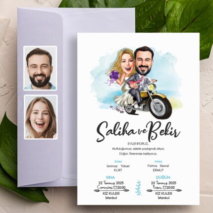 Karikatür Davetiye Motosikletli