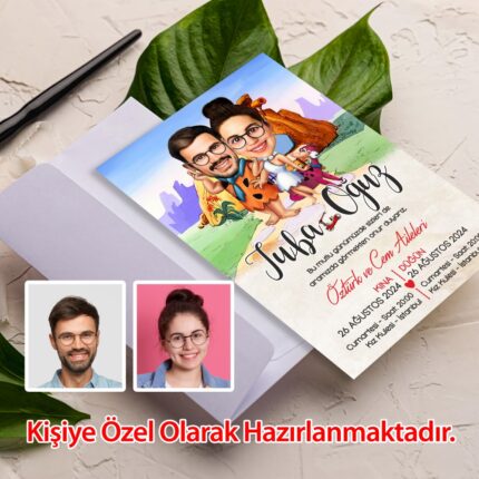 Taş Devri Karikatür Davetiye Modelleri
