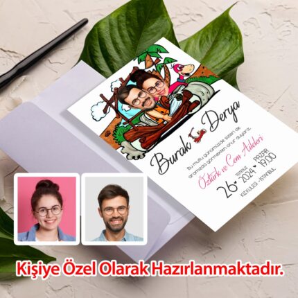 Karikatür Düğün Davetiye Taş Devri